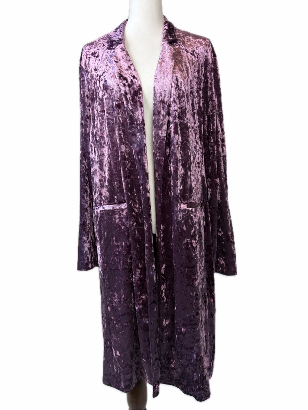 Pink Purple Crushed Velvet Duster Cardigan Jacket XL Romantic Long Line Artsy